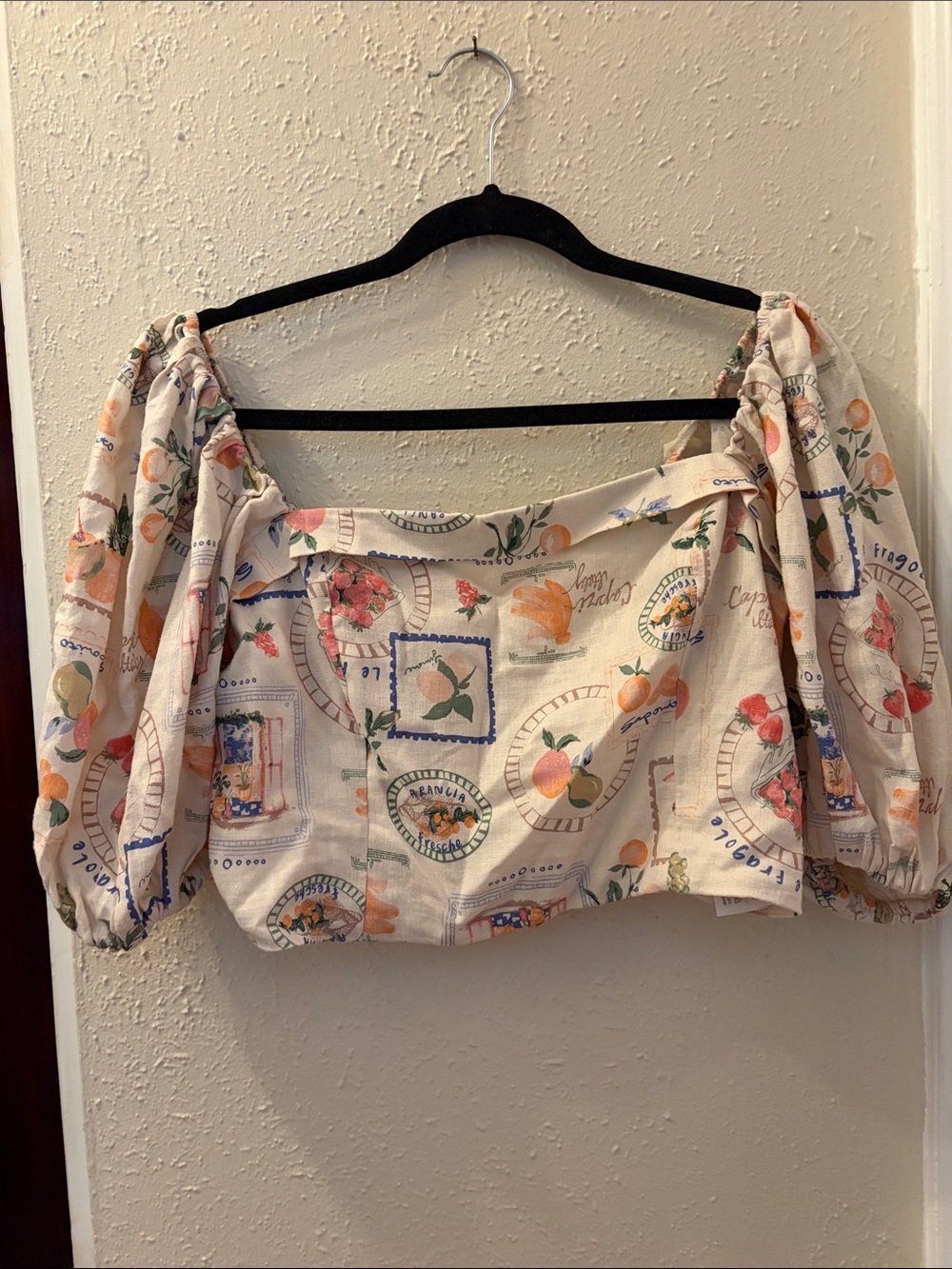 Abercrombie Linen-Blend Puff Sleeve Crop Top sz Large